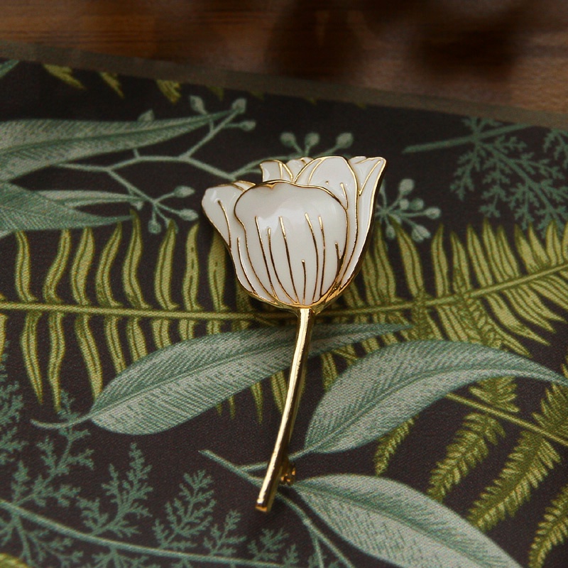 Ghim Cài Áo Hình Hoa Tulip Tráng Men Phong Cách Retro