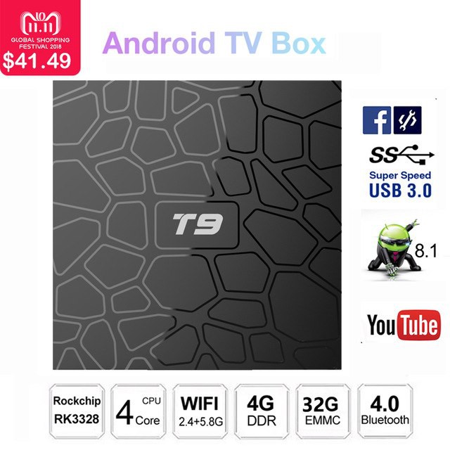 Android tivi box 4G ram 32G Rom T9 cao cấp , TV BOX T9 RAM 4G chuyển tivi thường thành tivi thông minh