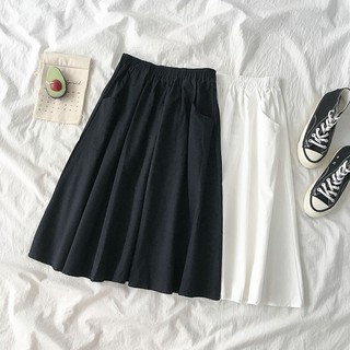 (ORDER) Chân váy xòe dài 66cm vải thô có túi nhẹ nhàng style Vintage Hàn Quốc