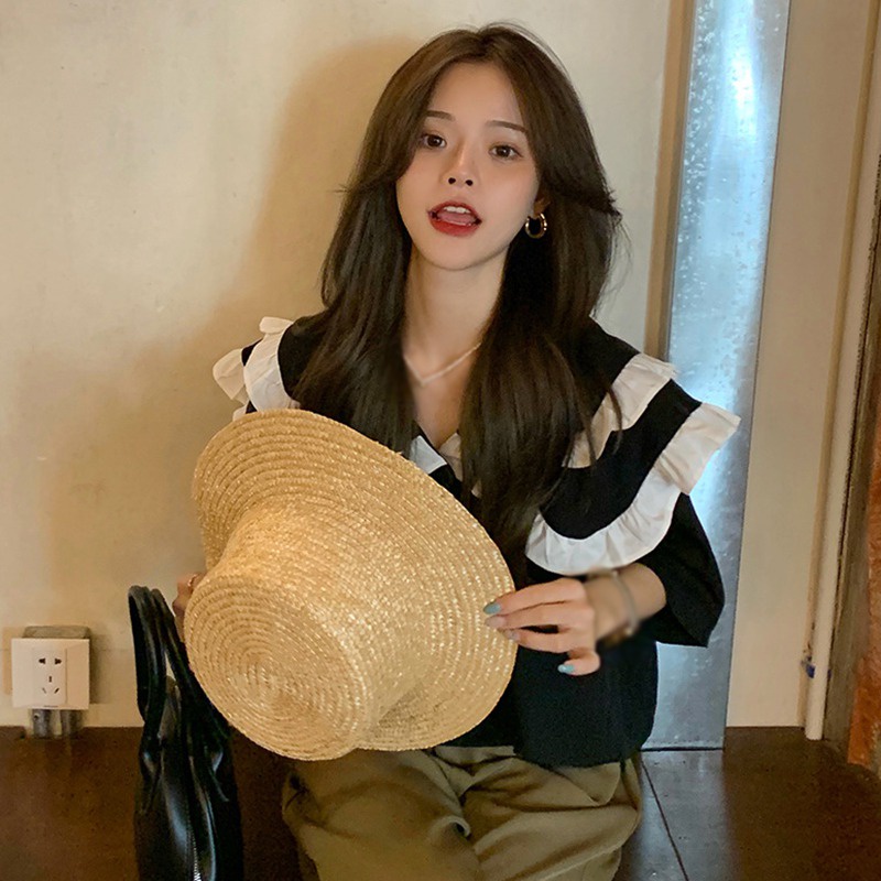 Áo Sơ Mi Nữ Áo Thun Tay Lỡ Voan Cổ Búp Bê Tay Ngắn Dáng Rộng Thời Trang Xinh Xắn Cho Nữ