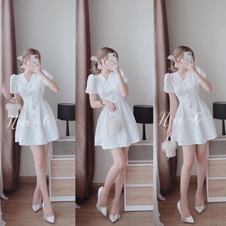Váy trắng hở lưng chất gấm xốp in hoa nổi đầm dự tiệc