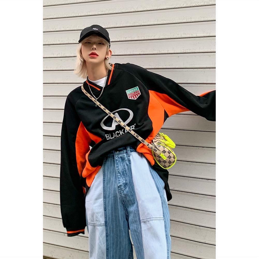 Áo Thun Tay Dài Cổ Chữ V Phối Màu Tương Phản Phong Cách Preppy Thời Trang Mùa Thu Mới Năm 2021