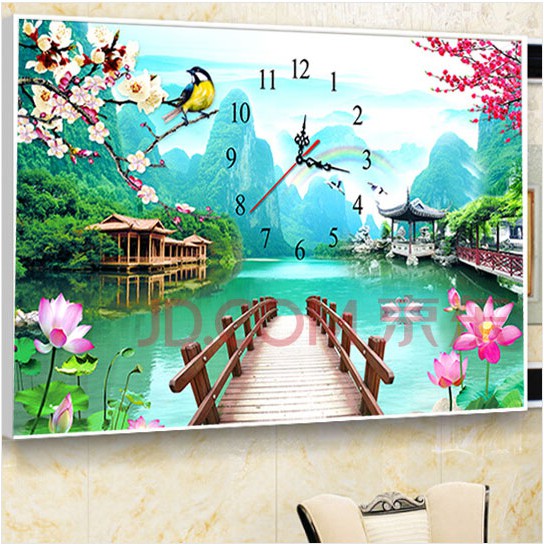 Tranh Đính Đá ABC 3D ĐỒNG HỒ Cảnh Đẹp Bến Cầu DF2704 (TRANH TỰ ĐÍNH) KT:80X50CM