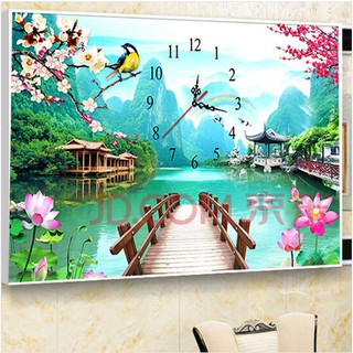 Tranh Đính Đá ABC 3D Đồng Hồ Cảnh Đẹp Bến Cầu DF2704 (KHÁCH TỰ ĐÍNH) KT:80X50CM
