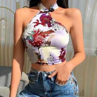 Áo Croptop Cổ Yếm Phong Cách Trung Hoa Quyến Rũ Dành Cho Nữ