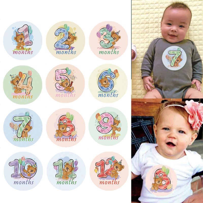 Bộ 12 miếng dán họa tiết tháng trong năm chụp ảnh dành cho bé