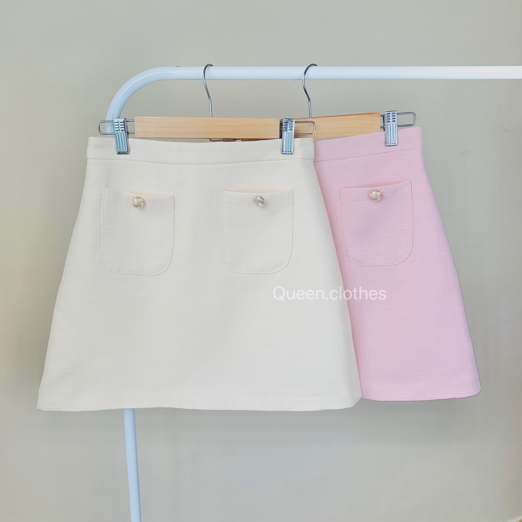 Set áo vest tay ngắn blazer croptop mix chân váy chữ A QUEEN CLOTHES chất linen bố gân có lót bên trong - LUNA SET QS001