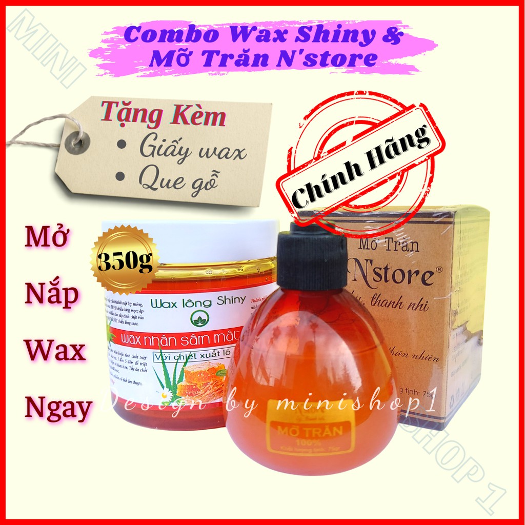 Combo wax lông SHINY mỡ trăn N STORE, wax lạnh SHINY nhân sâm handmade 350g, mỡ trăn nguyên chất N store triệt lông, T01