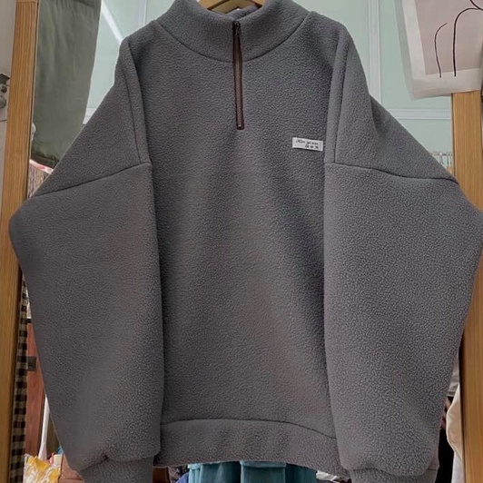 Áo Nỉ Lông Cổ Khóa Hàn Quốc - Áo Nỉ Bông Dáng Rộng Unisex Siêu Hot | BigBuy360 - bigbuy360.vn