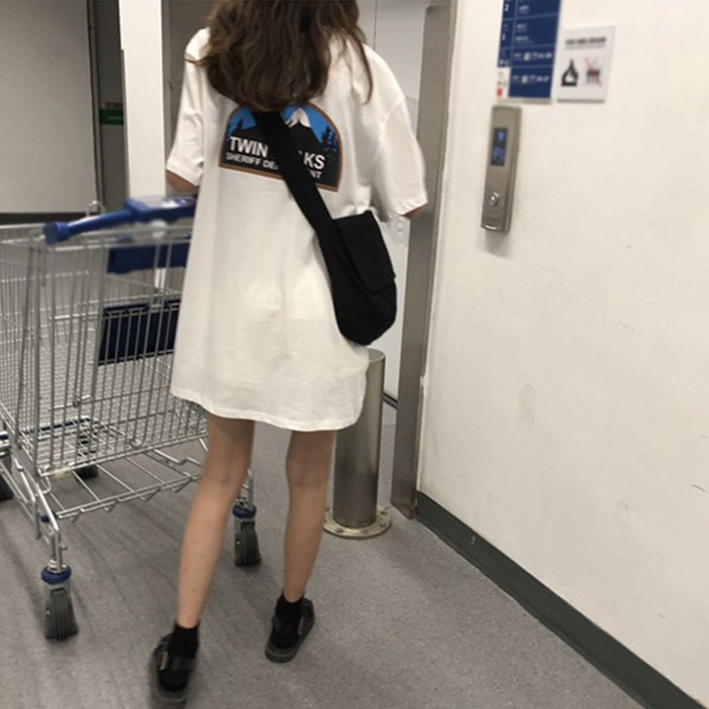 Áo Thun Tay Ngắn Cổ Tròn Dáng Rộng Dài Kiểu Hàn Quốc Dễ Thương Cho Nữ