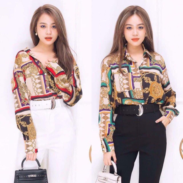 Áo sơ mi lụa hoạ tiết 3 màu (bigsize haihai)