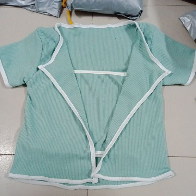 [FreeShip] Set áo gân viền kèm áo ống croptop bộ 2 sản phẩm vải thun 4 chiều Free Size 40-53kg dành cho nữ cá tính sexy