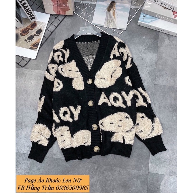 Áo khoác len cardigan gấu nút from rộng.
