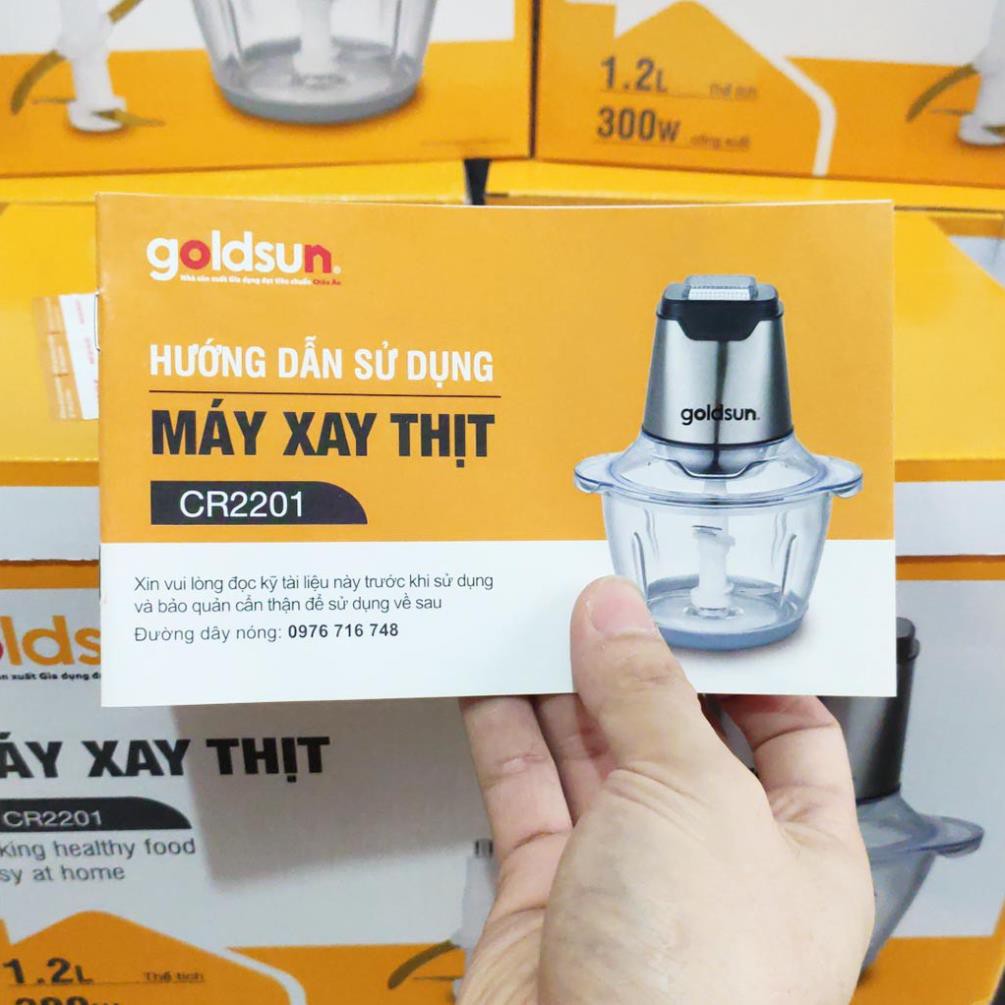 Máy xay thịt ,xay đa năng GOLDSUN CR2201, dung tích 1.2L, Cối thủy tinh, Lưỡi dao kép, BH chính hãng 1 năm