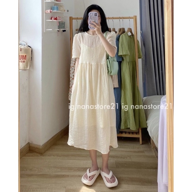 SÉT VÁY BABYDOLL kèm váy 2 dây chất đũi tơ Mao Mao Boutique