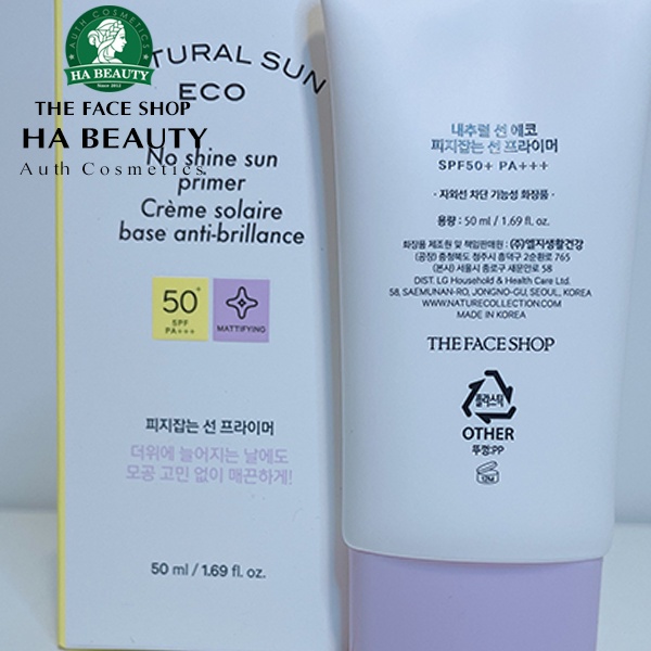 Kem chống nắng trang điểm nâng tone cho da dầu hỗn hợp The Face Shop Natural Sun Eco No Shine Sun Primer SPF50+PA++ 50ml