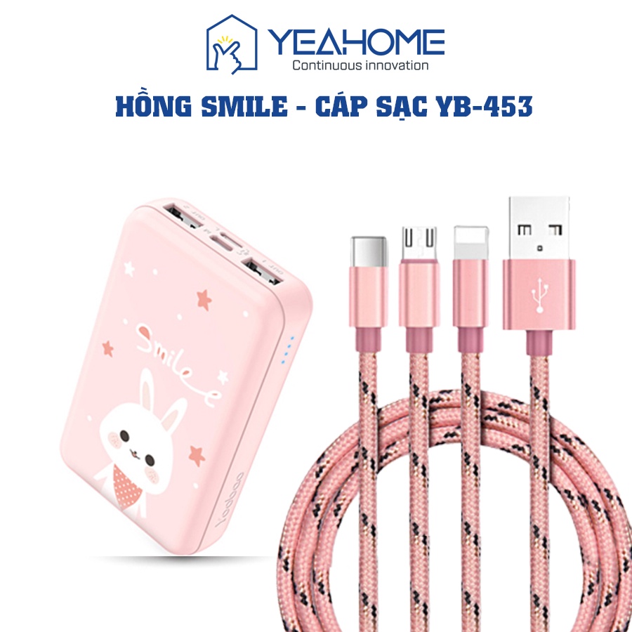 Pin Sạc dự phòng mini Yoobao P10W 10000mAh -  Dây cáp sạc YOOBAO YB-453, đầu dây 3 IN 1 Lightning-MicroUSB-Type C