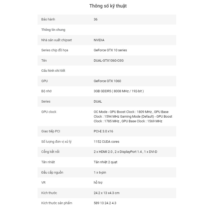 Card màn hình Asus GTX 1060 3GB Trắng | BigBuy360 - bigbuy360.vn