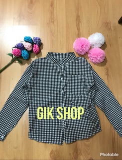 Sơ mi caro cổ trụ