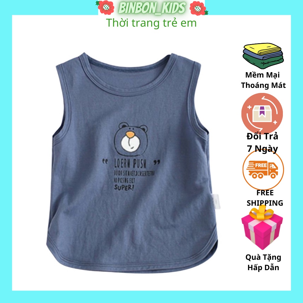 Áo ba lỗ sách nách cho bé Binbon kids, Áo thun cho bé trai bé gái chất đũi không nhăn in hình gấu AG01 cho bé 6-28kg