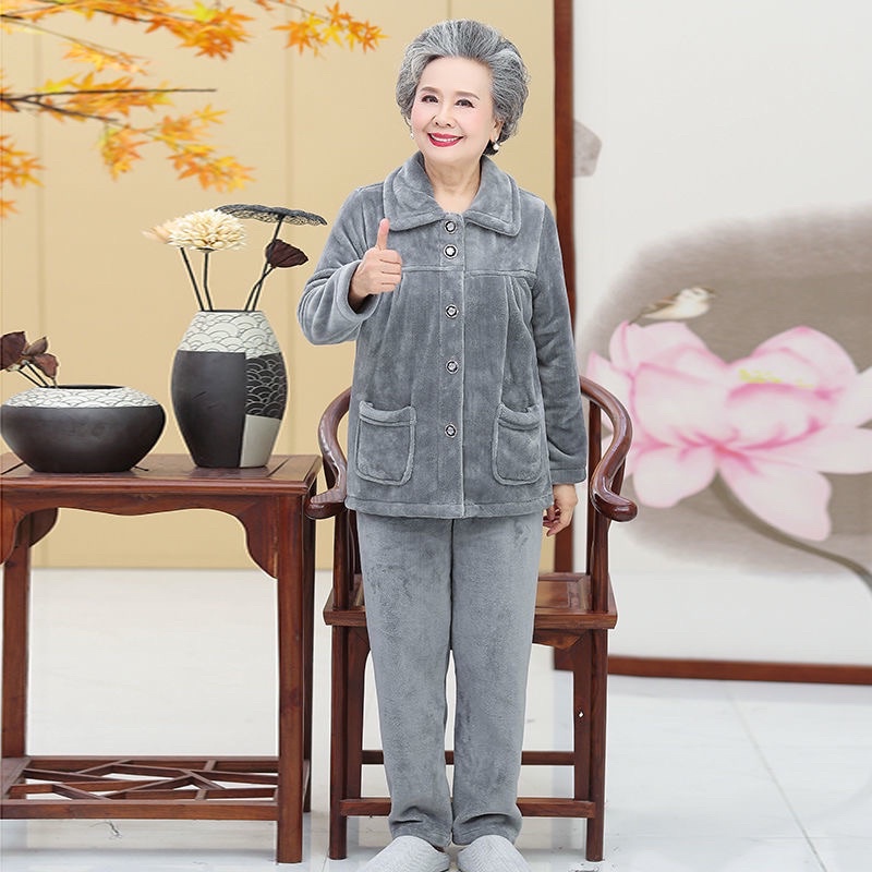 Bộ quần áo ngủ nhung vải dày, chất mềm min mùa đông siêu ấm cho các bà các mẹ, bộ đồ mặc nhà mùa đông cho người già