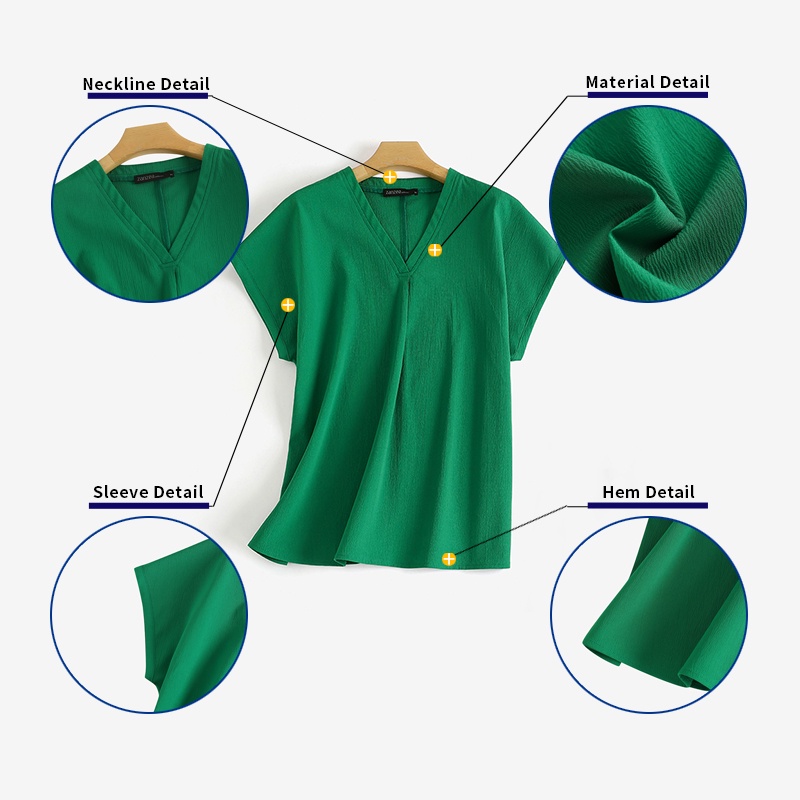 Áo thun ZANZEA ngắn tay cổ chữ V màu trơn đơn giản dễ phối đồ cho nữ