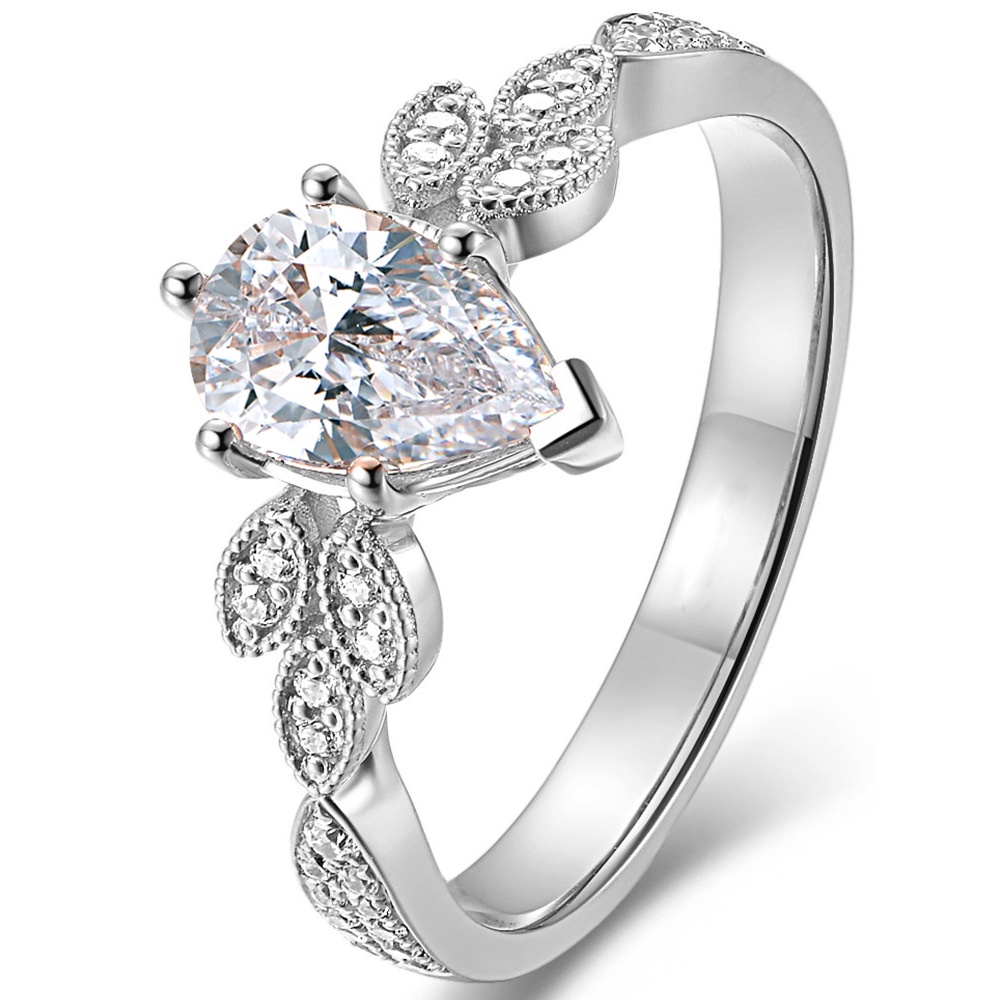 Nhẫn Moissanite Hình Giọt Nước Pt950 Nhập Khẩu Mỹ Cho Nữ-JHS3-A