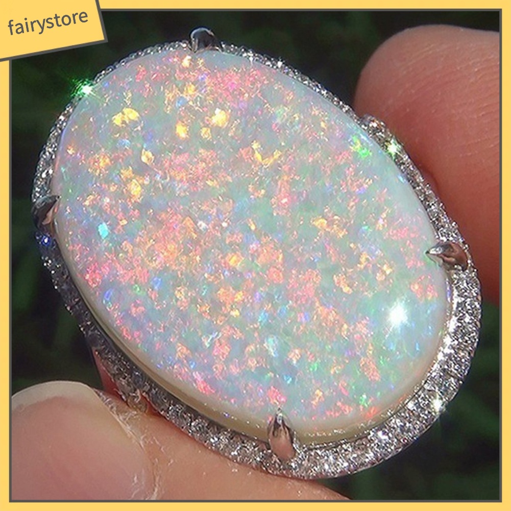 Nhẫn Hợp Kim Đính Đá Opal Nhân Tạo Lấp Lánh Cho Nữ