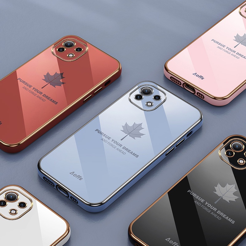 Ốp điện thoại dáng vuông Koosuk mạ silicon mềm họa tiết lá phong cho Xiaomi Mi11 Lite Mi 11 10 9 10T Pro