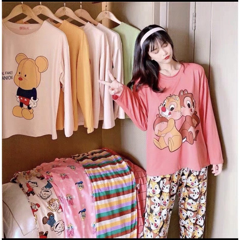 Bộ mặc nhà nữ cotton cao cấp dài tay (ảnh+video cận chất)