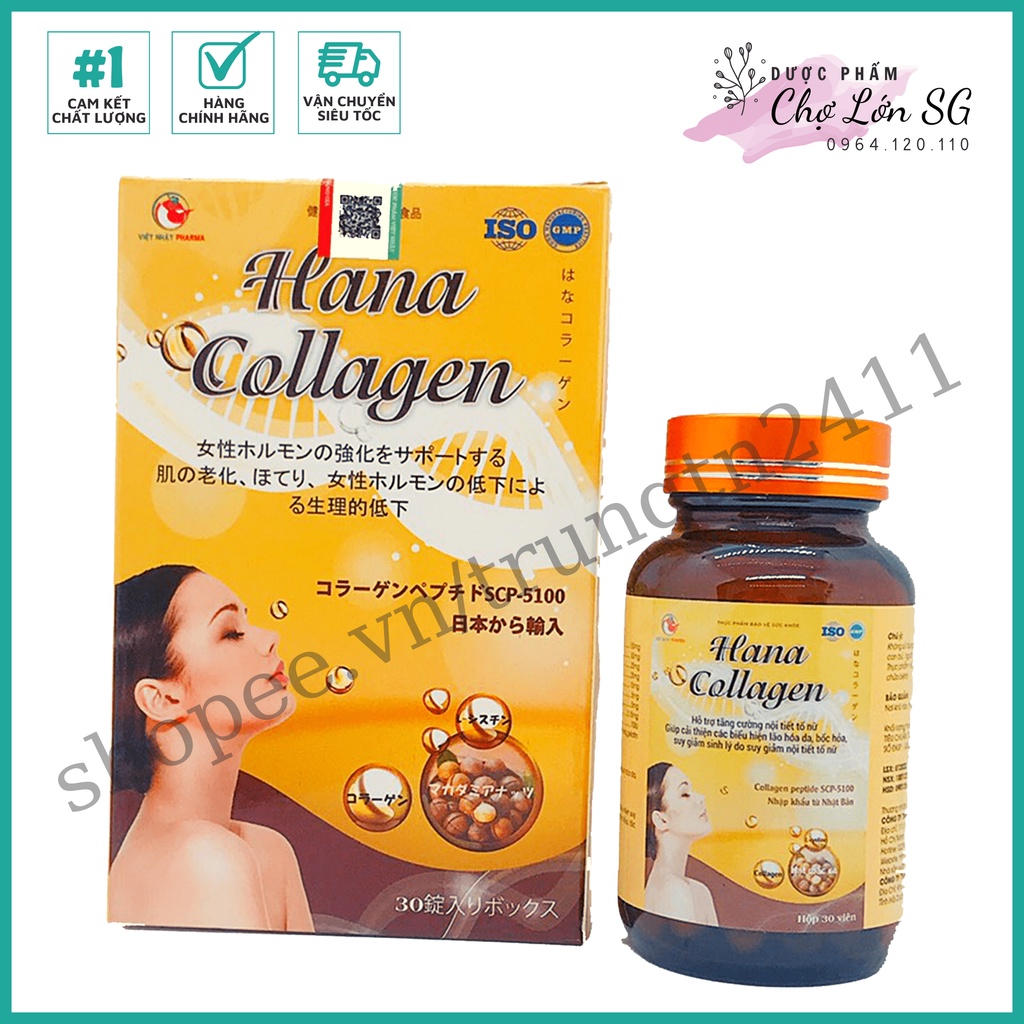 Viên uống sáng đẹp da HANA COLLAGEN tăng cường nội tiết tố, cải thiện lão hóa da  - Chai 30 viên