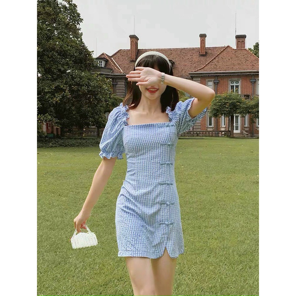 Đầm Body Bẹt Vai Caro Xanh Tay Ngắn Thiết Kế Kết Nút  Lạ Mắt Cực Xinh Cho Nữ Phong Cách Trẻ Trung Cá Tính. | BigBuy360 - bigbuy360.vn