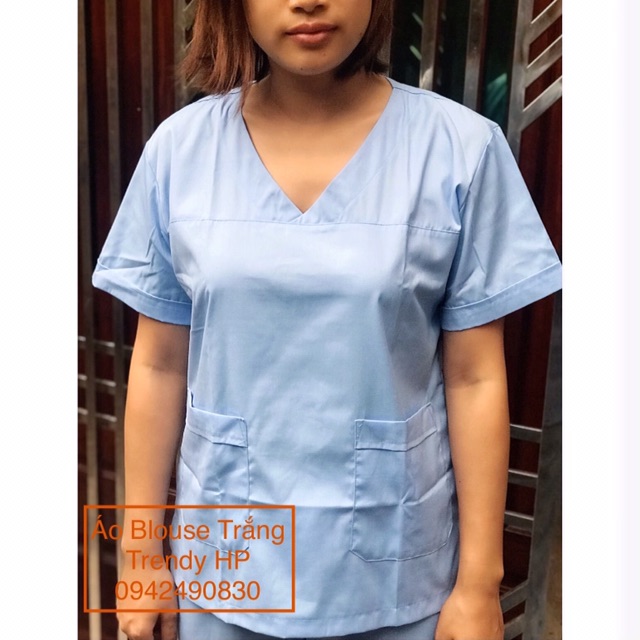 Bộ quần áo Phẫu Thuật nữ màu xanh dương - Áo đồng phục thẩm mỹ viện, spa màu xanh dương