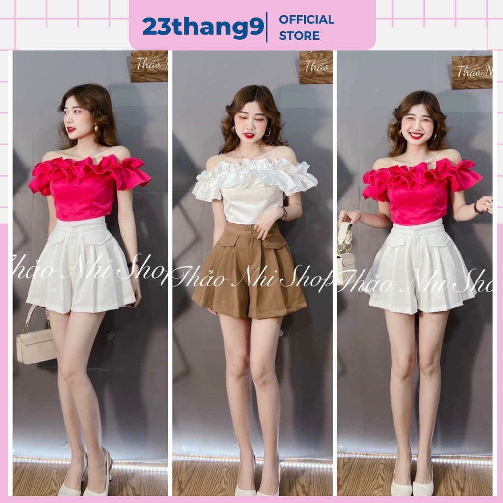 Quần short nữ xếp ly lưng cao quần xếp li giả váy dáng chữ a túi hộp trước chất tuyết mưa dày dặn phong cách ulzzang