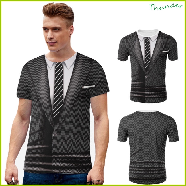 Áo thun in họa tiết giả áo vest 3D vui nhộn cho nam