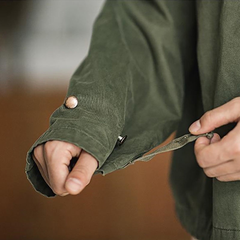 Áo Khoác Nam Tay Dài Có Mũ Trùm Đầu 100% Cotton Màu Xanh Quân Đội Size