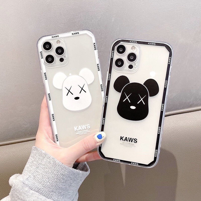 Ốp lưng Iphone Silicon trong suốt hình KAWS 2.0mm bảo vệ Camera IP 6 6s 7 8 Plus X XS Max 11 12 13 Pro Max