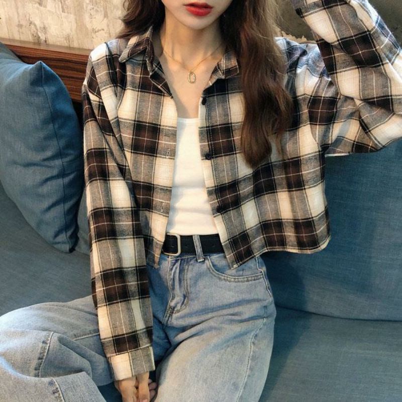 Áo Khoác Sơ Mi Sọc Caro Ulzzang Cá Tính