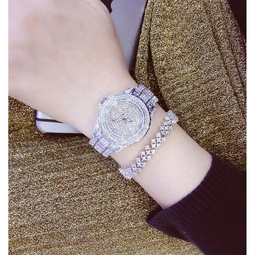 Đồng hồ thời trang nữ LuCean đính cườm dây kim loại Spk01