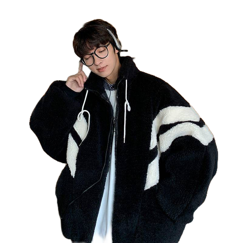 < Vận chuyển nhanh > Áo khoác đệm Cotton len lông cừu dày dáng rộng ngắn phong cách đường phố mùa đông Hàn Quốc cho nam Coup 24h