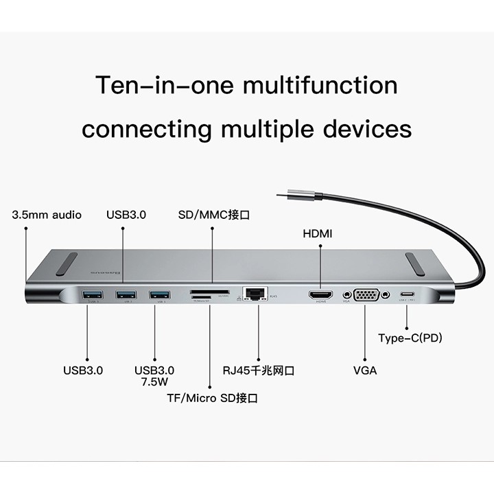 Bộ USB Hub Baseus CATSX-F0G Type C dành cho Smartphone Laptop Macbook pro