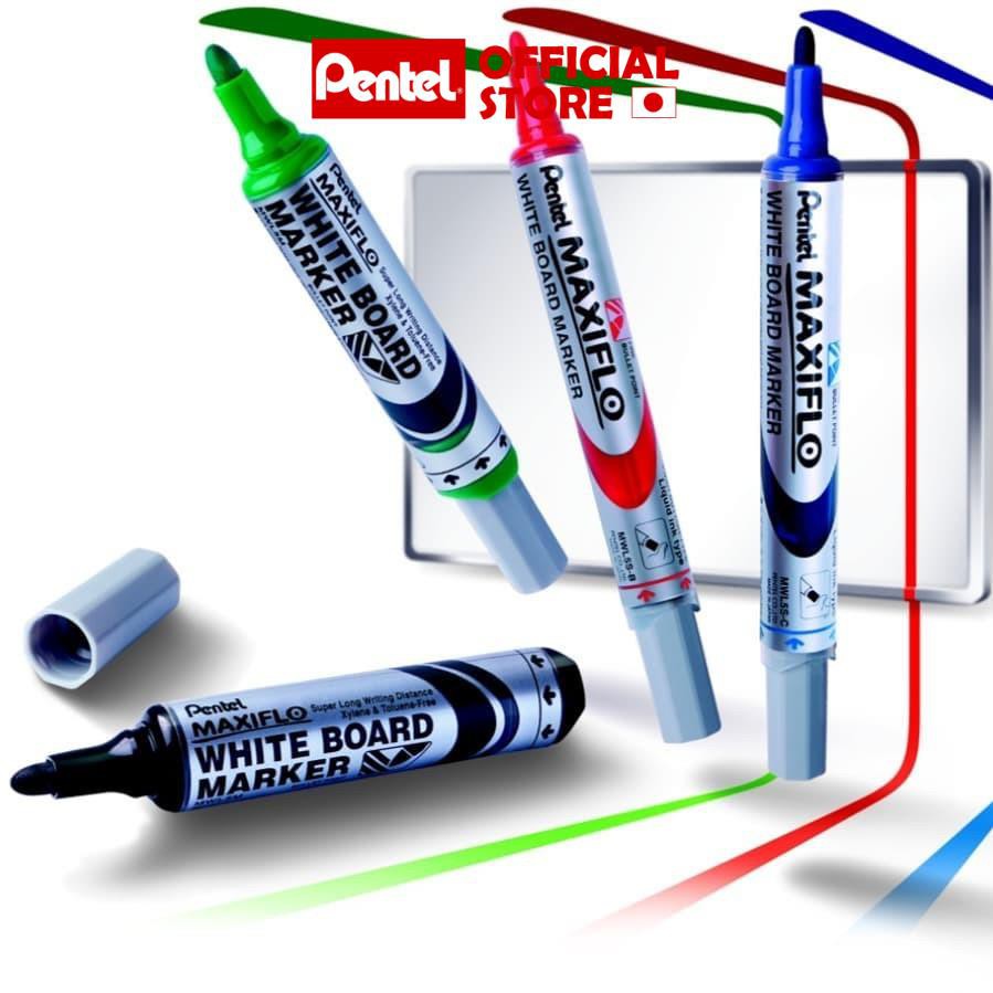 Bút Dạ Bảng Pentel MWL5 | Mực Ra Đều | Có Thể Viết Ở Tư Thế Dốc Ngược | 3 Màu Mực