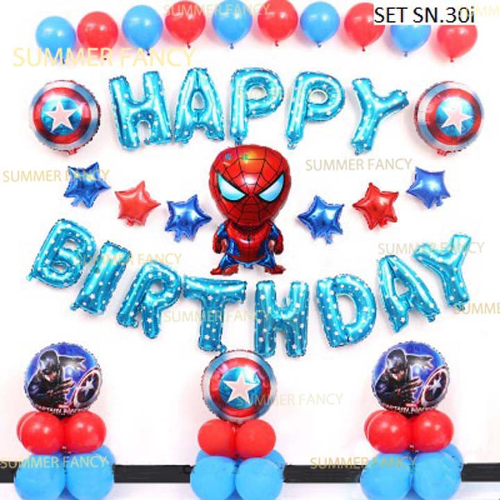 Set người nhện captain american siêu nhân SN30 sinh nhật cho bé trai - happy birthday decoration spiderman