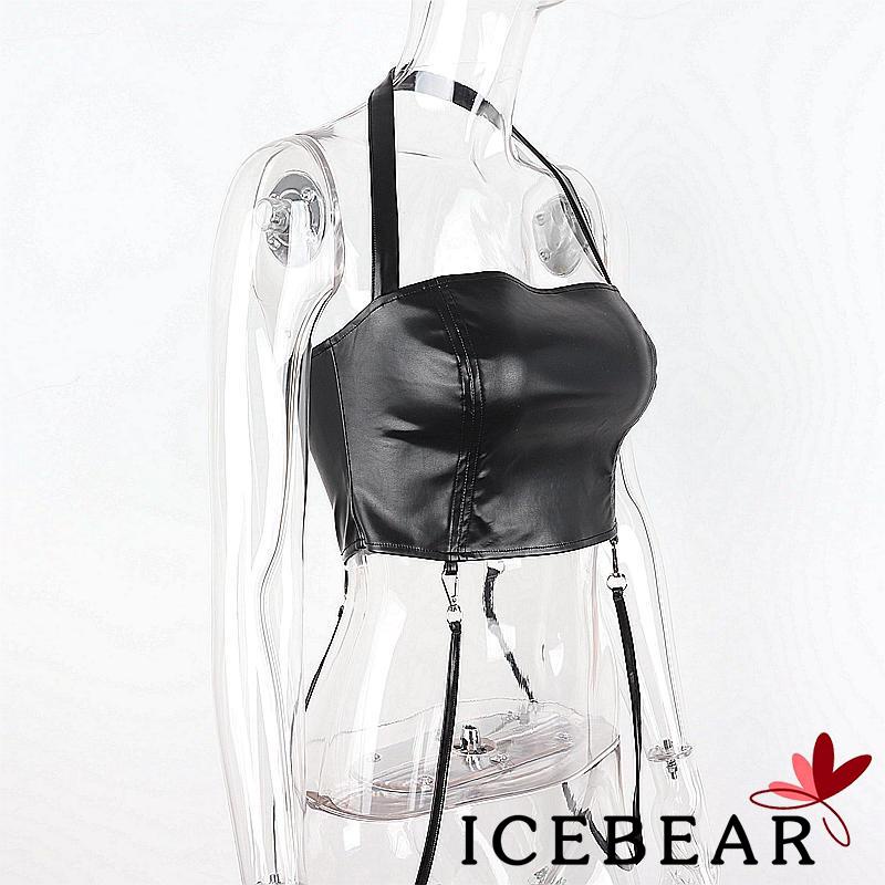 Áo Croptop Da PU Sát Nách Màu Trơn Phối Khóa Kéo Sành Điệu Cho Nữ