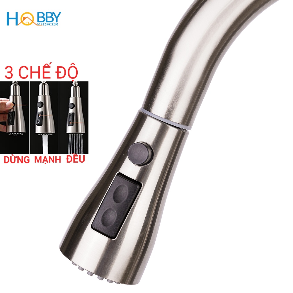 Bộ vòi rửa chén nóng lạnh dây rút có đế lõi đồng HOBBY VDR3 - có tạ dây rút dài 75cm và 2 dây cấp - 2 chế độ phun mạnh