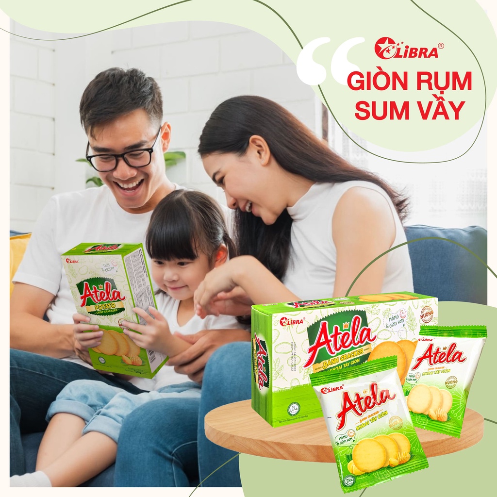 Bánh cracker khoai tây LIBRA đồ ăn vặt dinh dưỡng snack potato mặn giòn bánh Atela lễ tết hộp 150gr