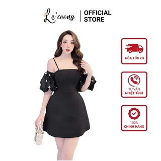 Đầm Hai Dây Trễ Vai LECOONG V182 Đính Trai Tay Bồng