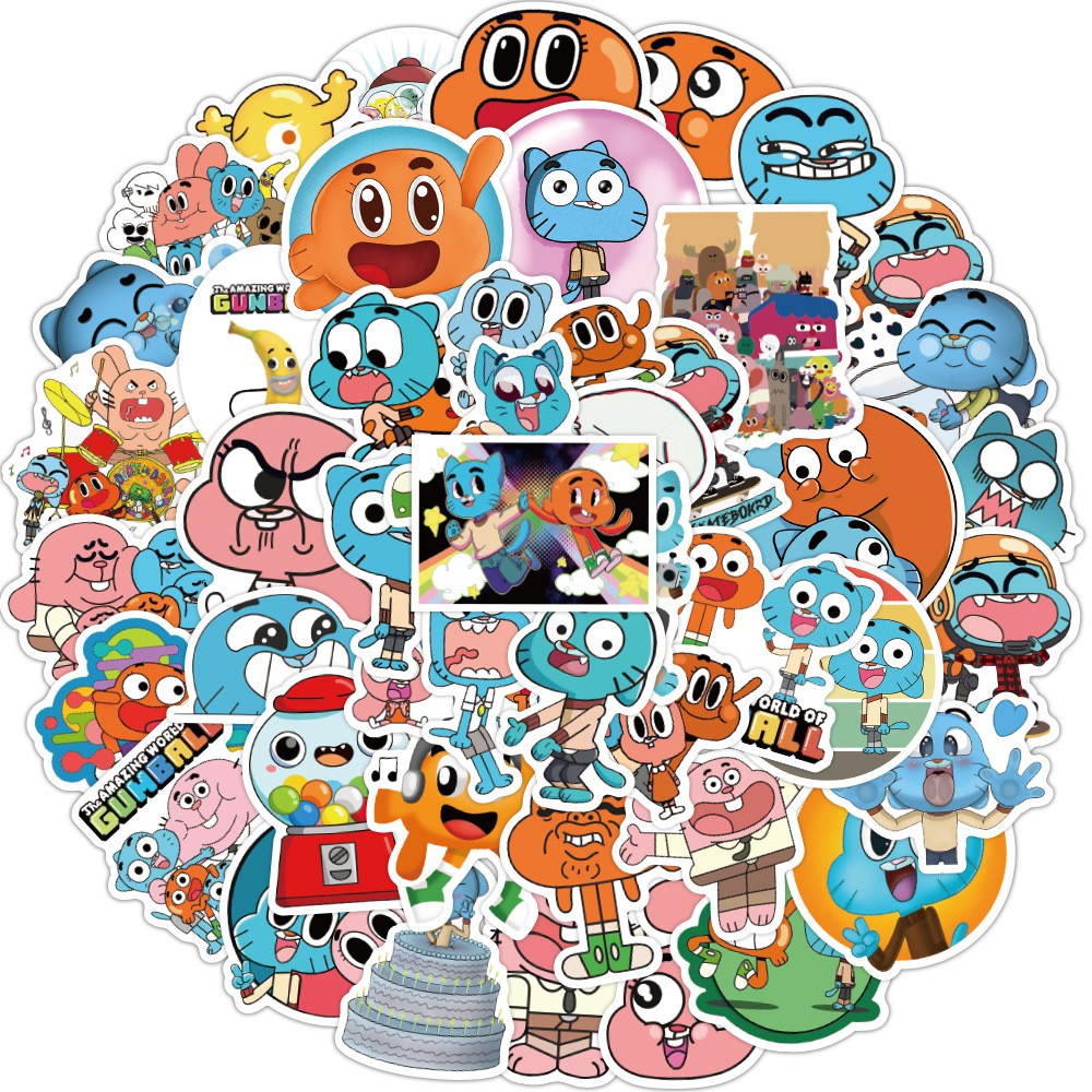 Y&P| Hình Dán Chống Nước The Amazing World of Gumball Phim Hoạt Hình Mũ Bảo Hiểm Máy Tính Xách Tay Hành Lý Dán Thiết Lập, 50 tờ