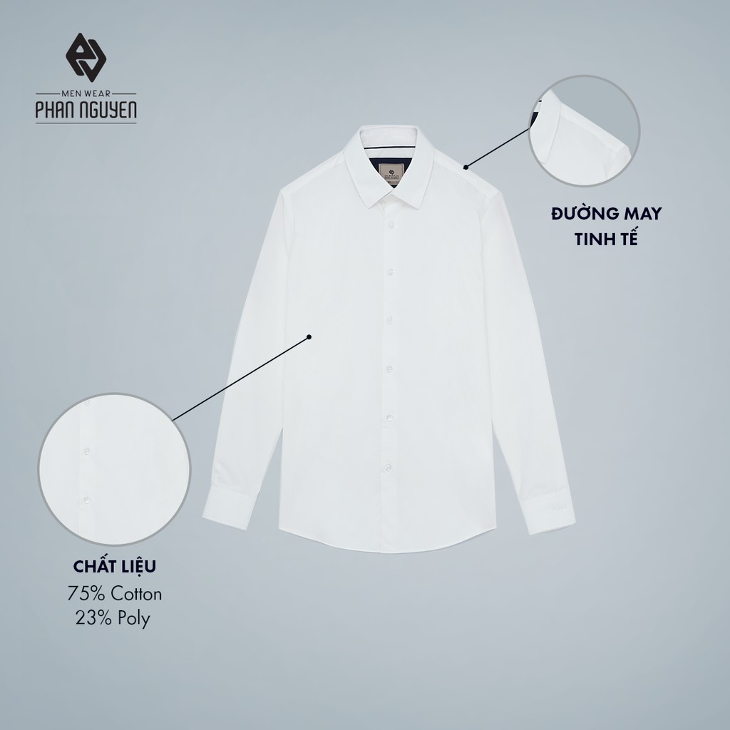 Áo trắng sơ mi nam PHAN NGUYỄN dài tay thiết kế cổ đứng sang trọng, chất liệu vải cao cấp không nhăn nhàu SMD.1101 | BigBuy360 - bigbuy360.vn