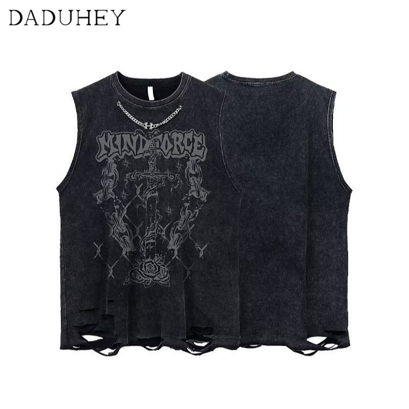 Áo thun ba lỗ Daduhey in chữ thập phong cách Mỹ thời trang mùa hè cho nam